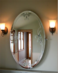 Antique Beveled Mirror with Abalone and Pearls